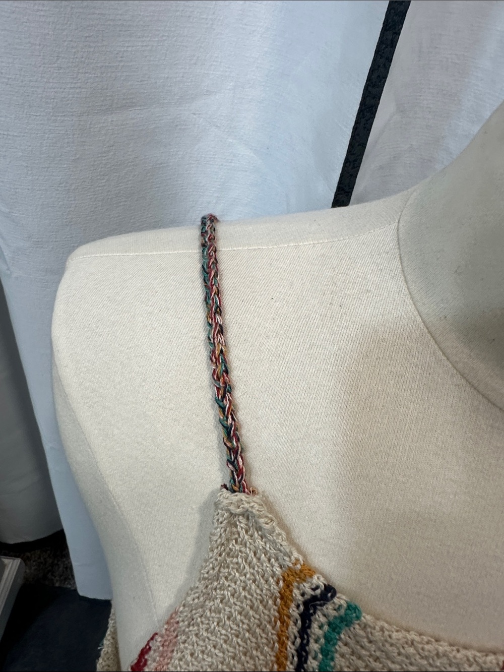 Beige Striped Crochet Camisole with Fringe - Picture 2 of 4
